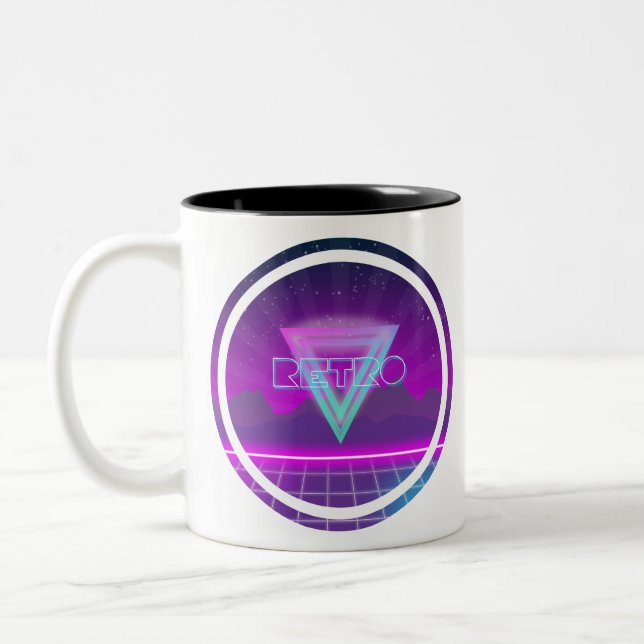 Caneca De Café Em Dois Tons grade retro de 80s Synthwave (Esquerda)