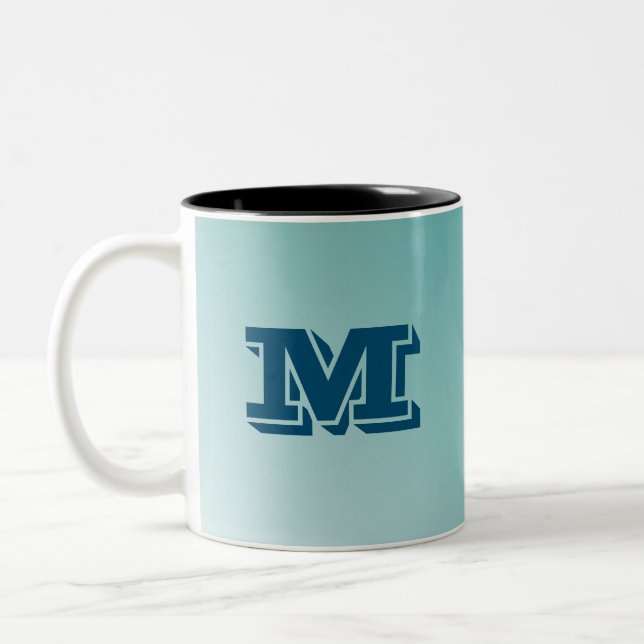 Caneca De Café Em Dois Tons Gradiente Azul do Monograma Personalizável (Esquerda)