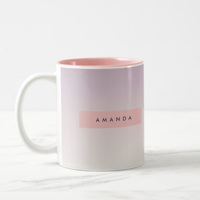 Caneca De Café Em Dois Tons Gradiente Lavanda Pastel Macio Personalizado (Esquerda)