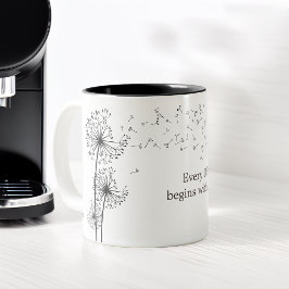 Caneca De Café Em Dois Tons Gráfico de Citação Inspiradora Dandelion