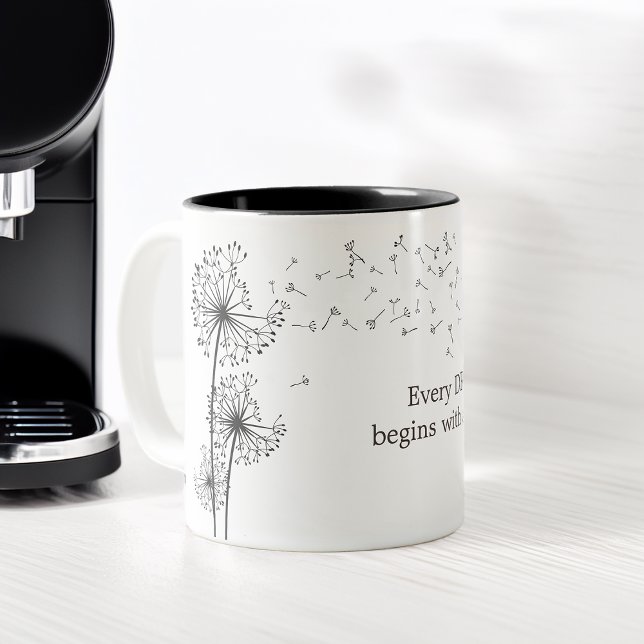 Caneca De Café Em Dois Tons Gráfico de Citação Inspiradora Dandelion (Inspiring Quote Graphic Dandelion Two-Tone Coffee Mug)