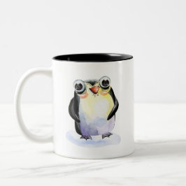 Caneca De Café Em Dois Tons Gráfico de Pinguins Feliz e Aquarela