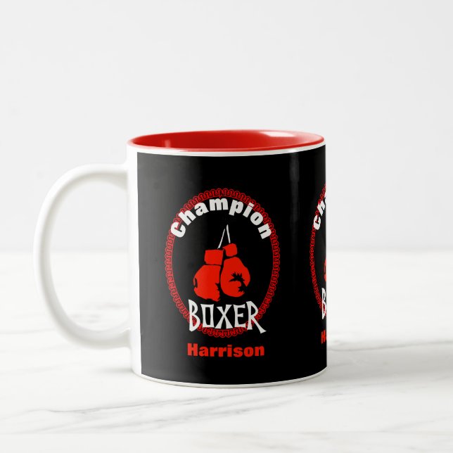 Caneca De Café Em Dois Tons Gráfico de Tema Esportivo de Boxing (Esquerda)