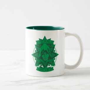 Caneca De Café Em Dois Tons Gráfico esmeralda do arqueiro da seta  