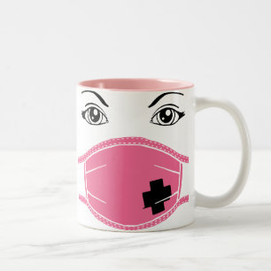 Caneca De Café Em Dois Tons Gráfico médico cor-de-rosa da máscara