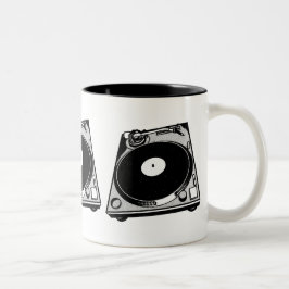 Caneca De Café Em Dois Tons Gráfico Retro Turntable a Preto