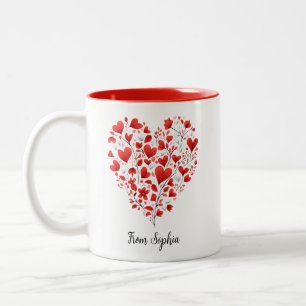 Caneca De Café Em Dois Tons Gráficos de Corações, Dia das Mães