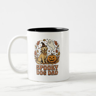 Caneca De Café Em Dois Tons Gráficos de Halloween de Cachorro Pai Vintage