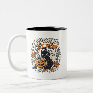 Caneca De Café Em Dois Tons Gráficos de Halloween de Gata Mãe Vintage