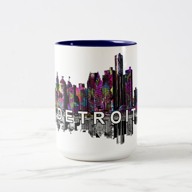 Caneca De Café Em Dois Tons Grafite da Cidade de Detroit (Centro)