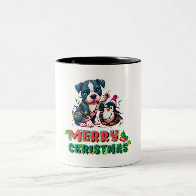 Caneca De Café Em Dois Tons Grafo e desajeitado Pitbull e Pinguim no Natal (Centro)