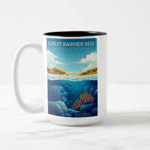 Caneca De Café Em Dois Tons Grande Cartaz de Viagem Retro da Barreira de Coral