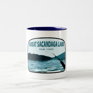 Caneca De Café Em Dois Tons Grande Lago Sacandaga Nova York Vara de Pesca