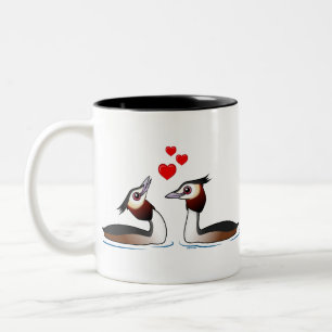Caneca De Café Em Dois Tons Grandes Grebes com crista no amor