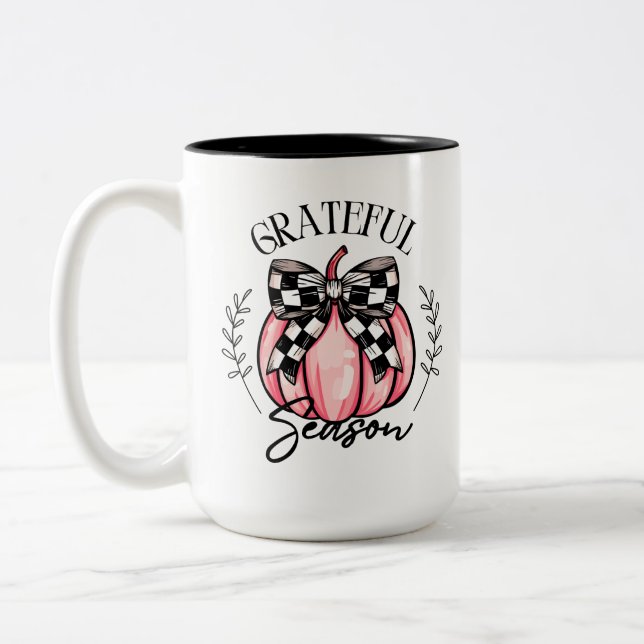 Caneca De Café Em Dois Tons Grateful Season Pumpkin Fall (Esquerda)
