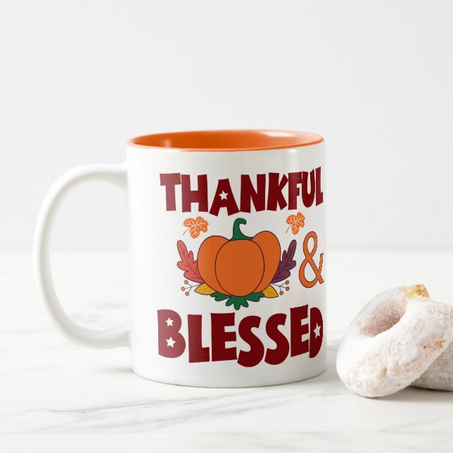 Caneca De Café Em Dois Tons Gratidão & Bênção (Com Donut)