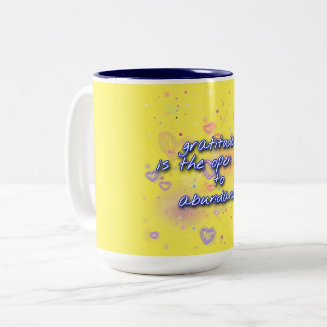 Caneca De Café Em Dois Tons gratidão é porta aberta à abundância (Frente Esquerda)