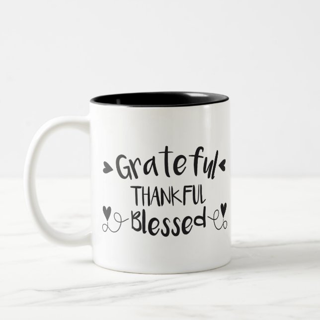 Caneca De Café Em Dois Tons Gratificado Agradecido Abençoado (Esquerda)