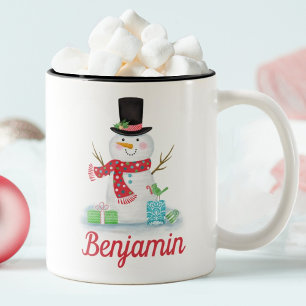 Caneca De Café Em Dois Tons Grátis Winter Happy Snowman Mug