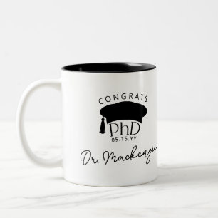 Caneca De Café Em Dois Tons Grau de Doutor em PhD Personalizado Dr Graduação