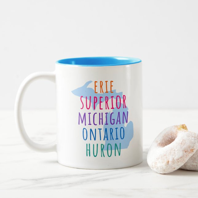 Caneca De Café Em Dois Tons Great Lakes Simple Text Mitten State Coffee Mug (Com Donut)