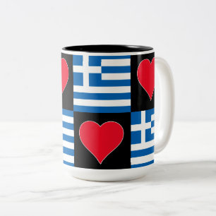 Caneca De Café Em Dois Tons Grécia Sinalizador Coração Padrão Orgulho Grego Pa