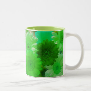 Caneca De Café Em Dois Tons Green Gerbera Daisy Flowers Fotografia Arte Café M