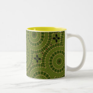 Caneca De Café Em Dois Tons Green Wheel Mandala / Grünes Rad Mandala