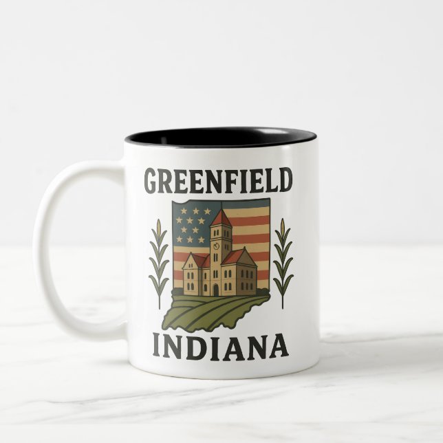 Caneca De Café Em Dois Tons Greenfield Indiana Courthouse Patriotic Mug (Esquerda)