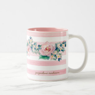 Caneca De Café Em Dois Tons Grelhas largas do chip MODERN Watercolor w Rosas