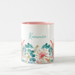 Caneca De Café Em Dois Tons Grevillea rosa personalizado e Eucalyptus