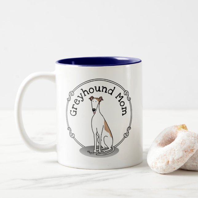 Caneca De Café Em Dois Tons Greyhound Mãe (branco) Cachorro Bonito Mamãe Engra (Com Donut)