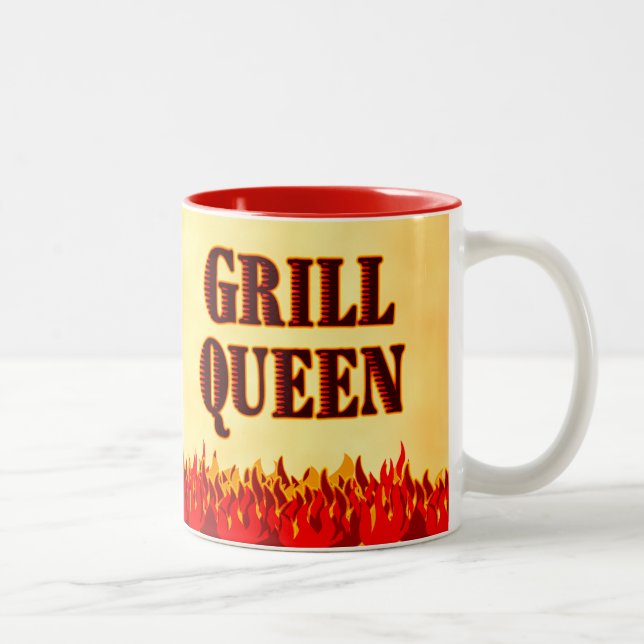Caneca De Café Em Dois Tons Grill Queen Red Flames CHURRASCO Dizendo Mug (Direita)