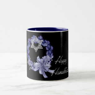 Caneca De Café Em Dois Tons Grinalda de Hanukkah & café da estrela/caneca