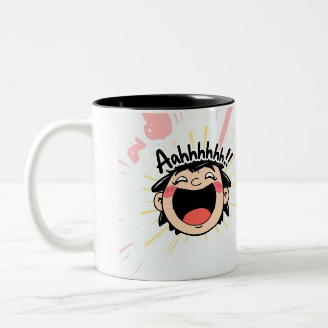 Caneca De Café Em Dois Tons Gritar alegre - Expressão divertida de desenhos an (Esquerda)