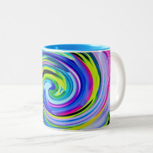 Caneca De Café Em Dois Tons Groovy Abstrato Redemoinho Amarelo e Azul-Marinho