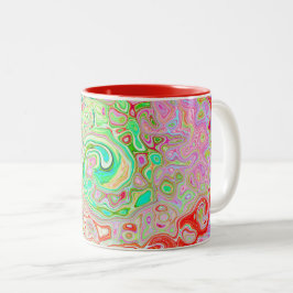 Caneca De Café Em Dois Tons Groovy Abstrato Retro Pastel Redemoinho Líquido Ve