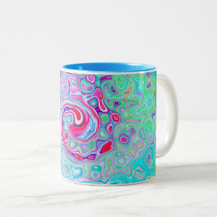 Caneca De Café Em Dois Tons Groovy Abstrato Retro Rosa e Verde Redemoinho