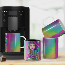 Caneca De Café Em Dois Tons Groovy Colorida Hippie Art Female 11 oz Coffee Mug