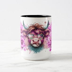 Caneca De Café Em Dois Tons Groovy Highland Bloom