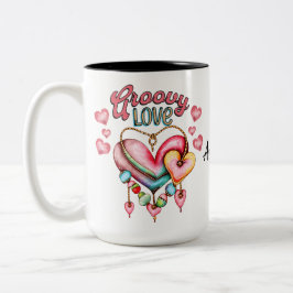 Caneca De Café Em Dois Tons Groovy Love Hearts Coffee 15 oz Mug