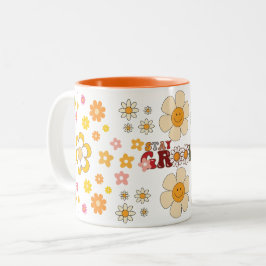 Caneca De Café Em Dois Tons Groovy Retro Daisy Flowers Padrão Boho Floral
