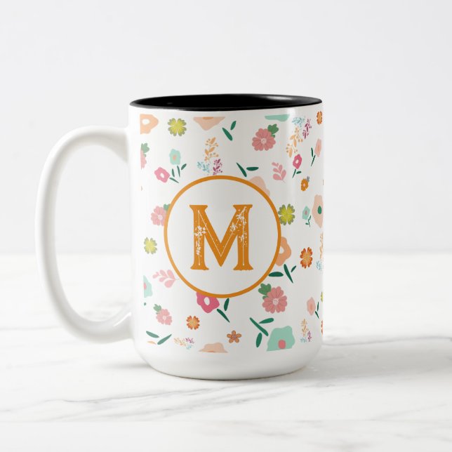 Caneca De Café Em Dois Tons Groovy Retro Daisy Flowers Padrão Boho Floral (Esquerda)