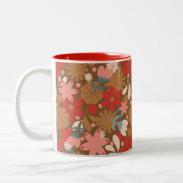 Caneca De Café Em Dois Tons Groovy Retro Flower Power em Vermelho