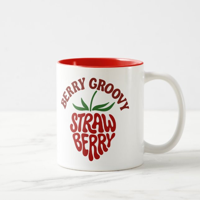 Caneca De Café Em Dois Tons Groovy Strawberry Retro 70s Vibes (Direita)