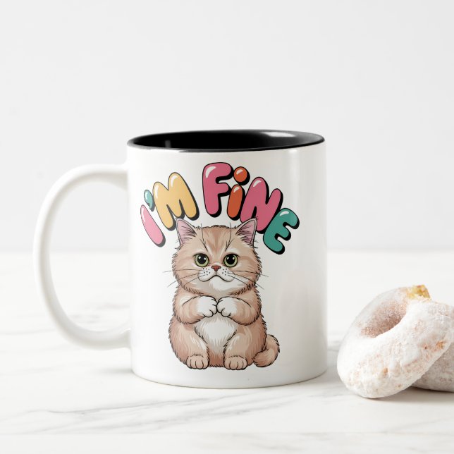 Caneca De Café Em Dois Tons Grumpy Cat "I'm Fine" Funny Cartoon Shirt (Com Donut)