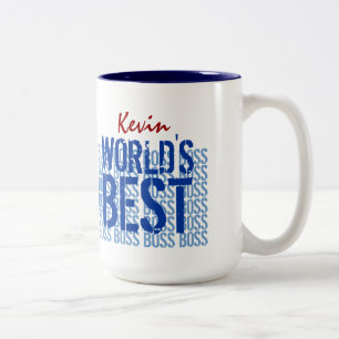 Caneca De Café Em Dois Tons Grunge azul do melhor chefe do mundo que rotula