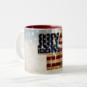 Caneca De Café Em Dois Tons Grunge EUA Gráfico de Independência de 4 de Julho