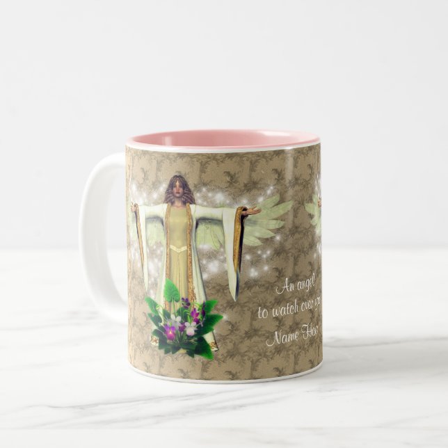 Caneca De Café Em Dois Tons Guardian Angel Dourado Inspirational Personalizado (Frente Esquerda)