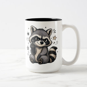 Caneca De Café Em Dois Tons Guaxinim Atitude Mostrando Sassy Fofo